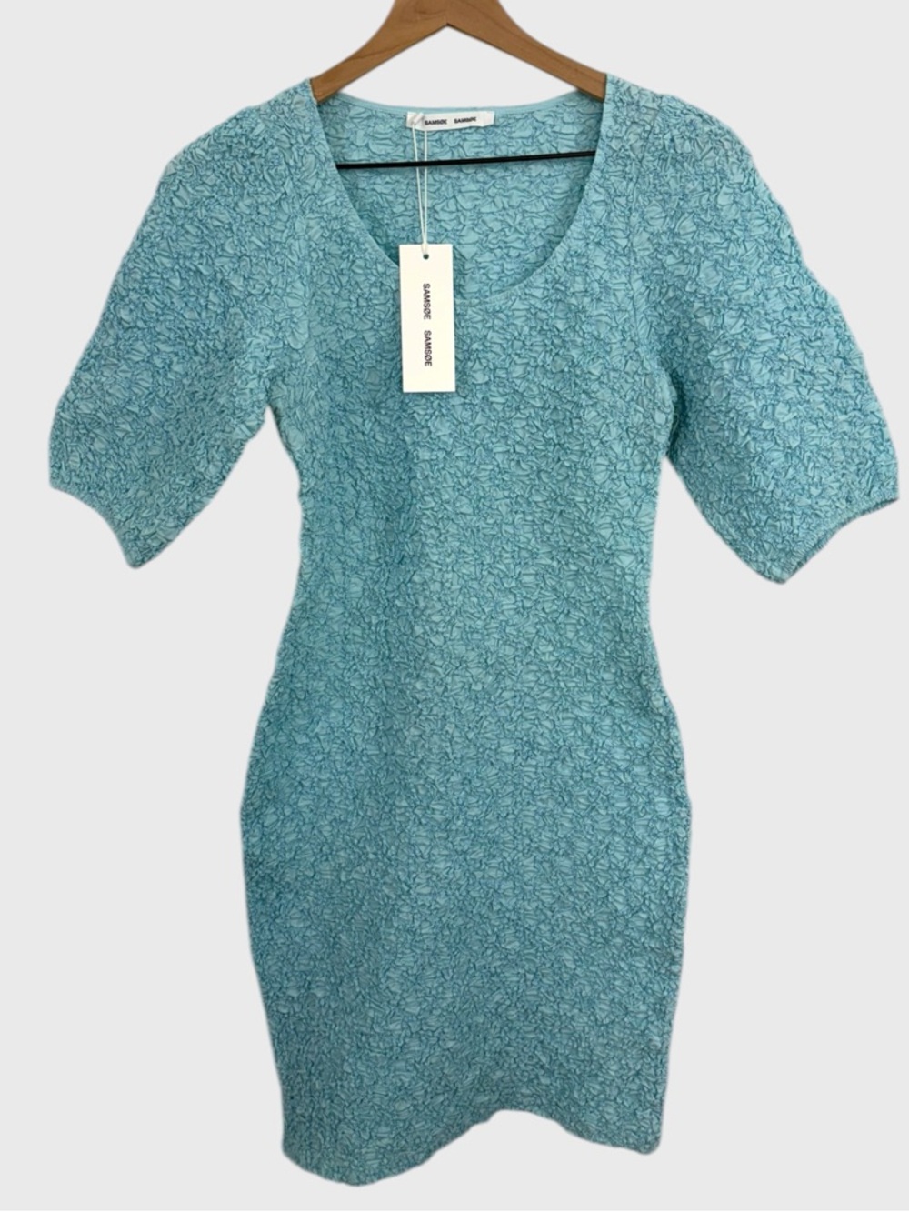 Samsoe Samsoe NWT Iced Aqua Crinkled Texture Mini Dress Size XS